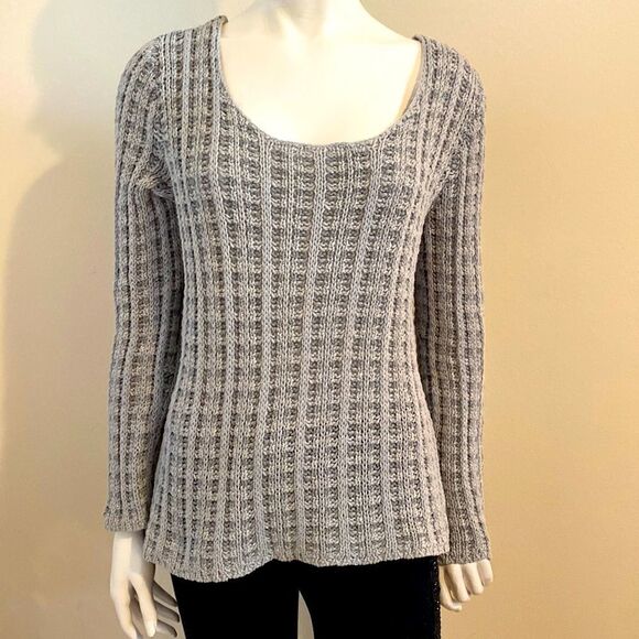 J Jill Sweater Two Tone Gray Scoop Neck  Large - Picture 1 of 7